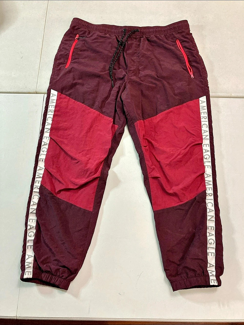 American Eagle Color Block Track Pants Burgundy XL